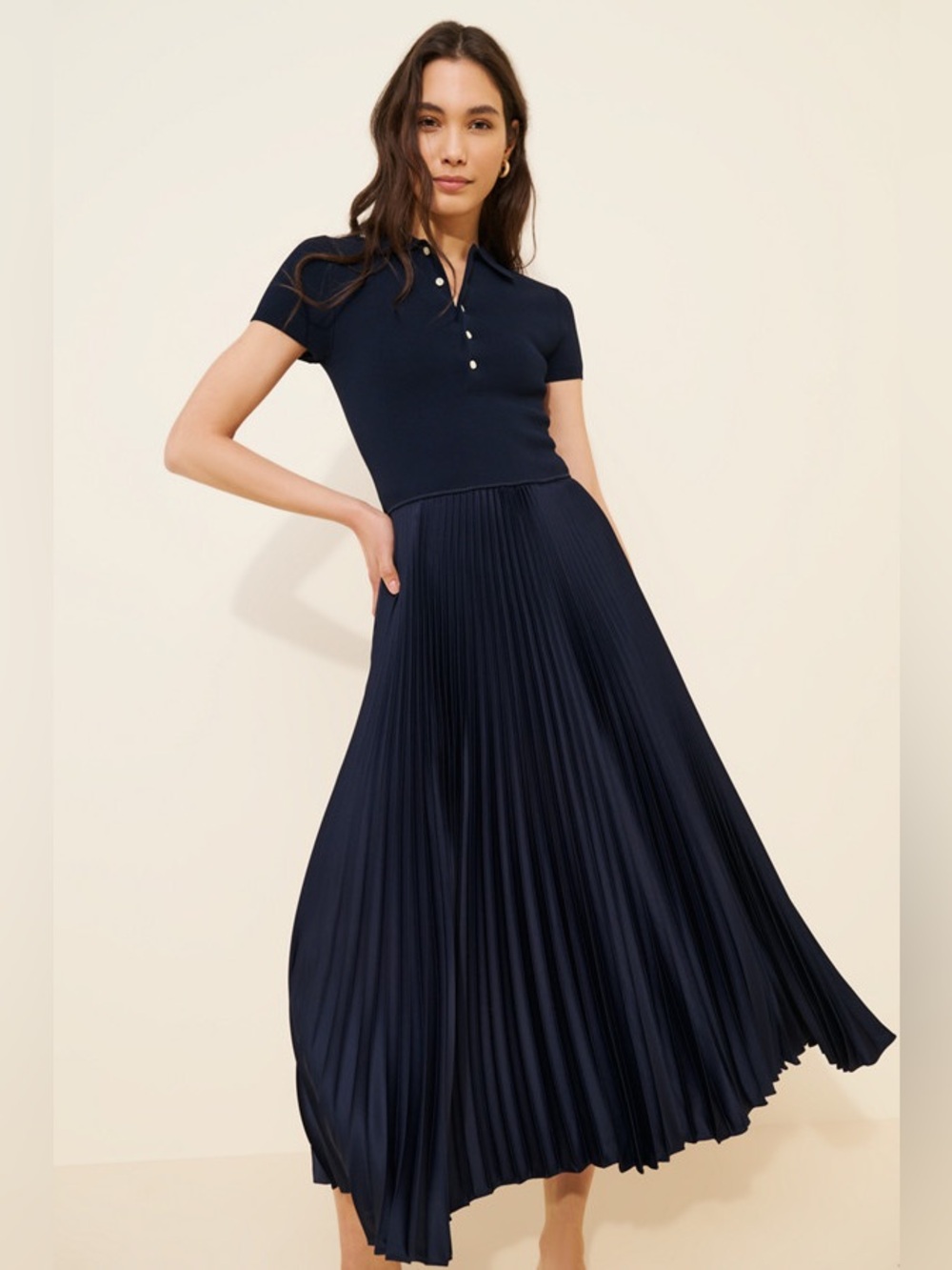 Polo Ralph Lauren navy mixed media pleated Polo sweater dress